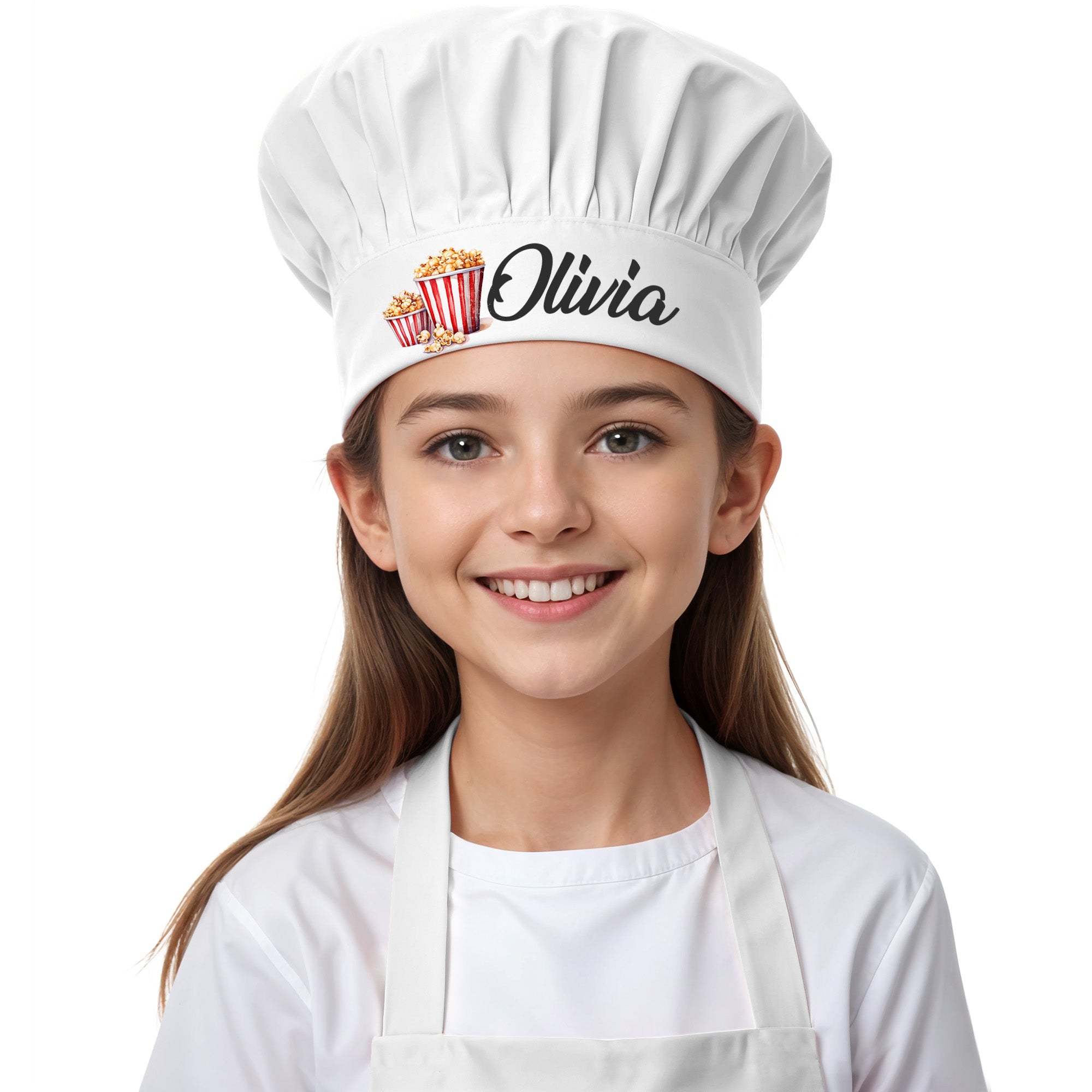Personalized Kids Chef Hat & Apron Set - Customized Toddler Chef Hat, Unisex - Popcorn