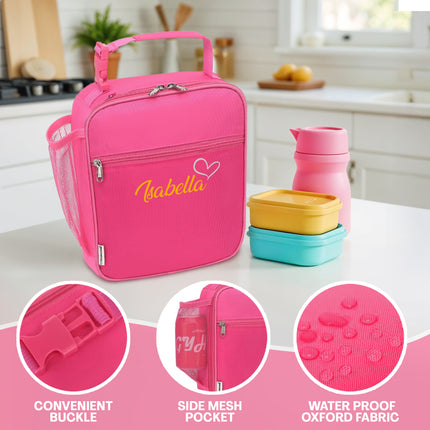Personalized Lunch Box Insulated Bag  - Rose Red
