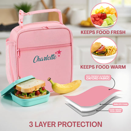 Personalized Lunch Box Insulated Bag  - Pink