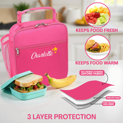 Personalized Lunch Box Insulated Bag  - Rose Red