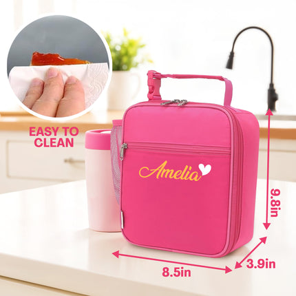 Personalized Lunch Box Insulated Bag  - Rose Red