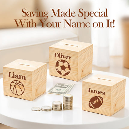 Personalized Wooden Piggy Bank with Custom Name