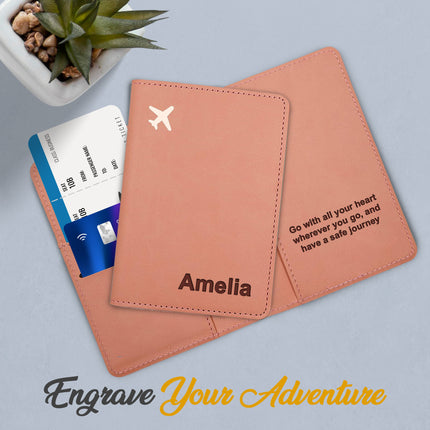 Personalized Passport Holder Cover Case with Engraved Name