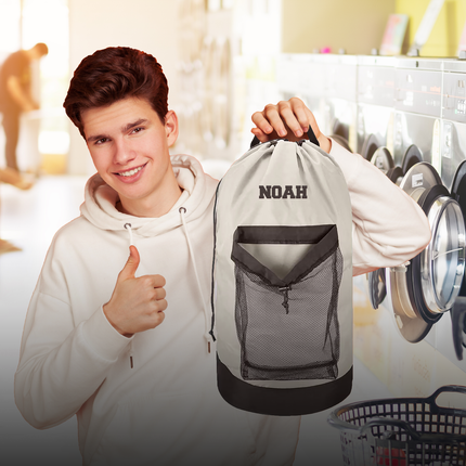 Personalized Embroidered Gray Laundry Bag