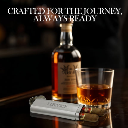 Engraved Name Stainless Steel Cigar Travel Humidor Case