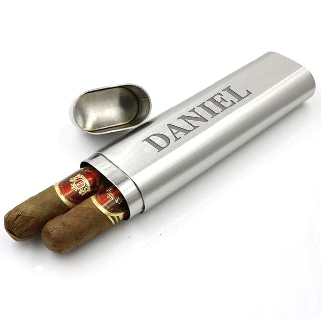 Engraved Name Stainless Steel Cigar Travel Humidor Case