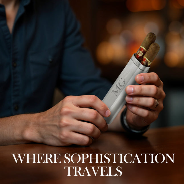 Engraved Name Stainless Steel Cigar Travel Humidor Case