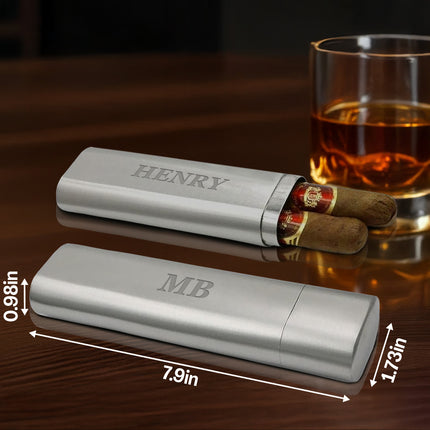 Engraved Name Stainless Steel Cigar Travel Humidor Case