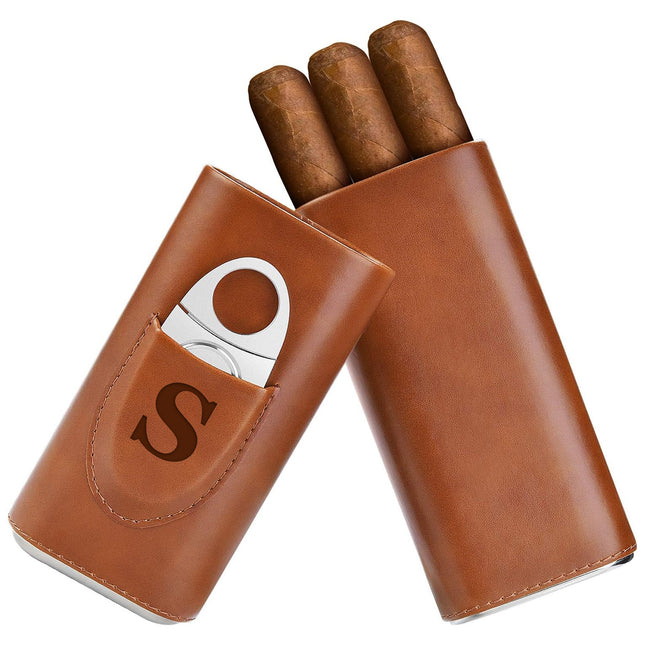 Personalized Leather Cigar Travel Case with Engraved Monogram