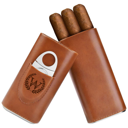 Personalized Leather Cigar Travel Case with Engraved Monogram