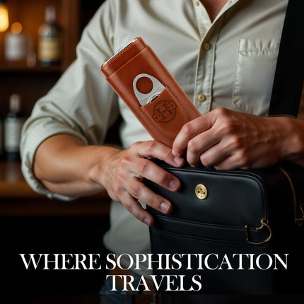 Personalized Leather Cigar Travel Case with Engraved Monogram