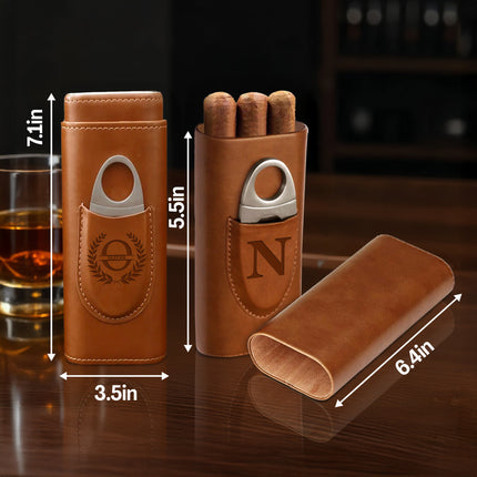 Personalized Leather Cigar Travel Case with Engraved Monogram