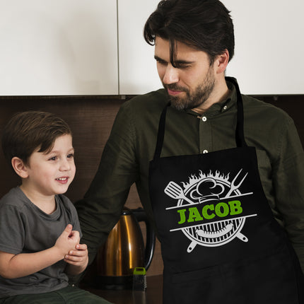 Custom Men's BBQ Grill Apron with Custom Name - Personalized Cooking Apron