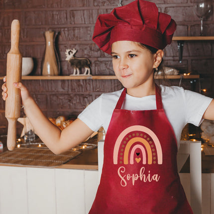 Personalized Kids Red Apron Rainbow