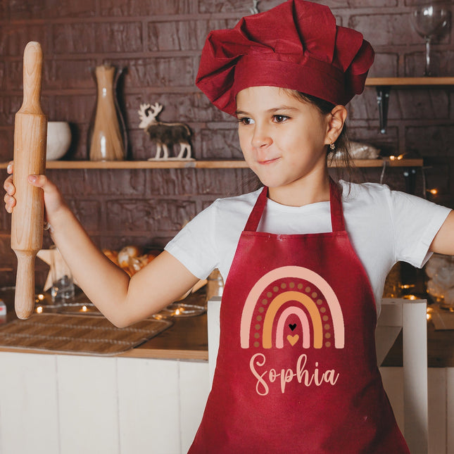 Personalized Kids Red Apron Rainbow