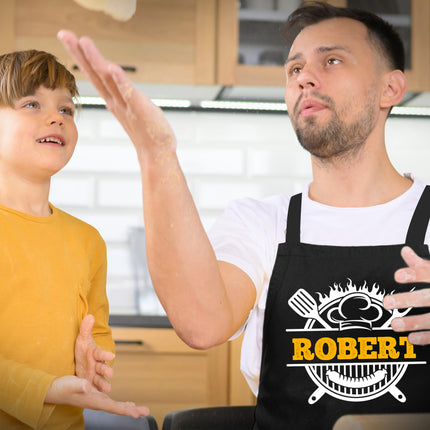 Custom Men's BBQ Grill Apron with Custom Name - Personalized Cooking Apron