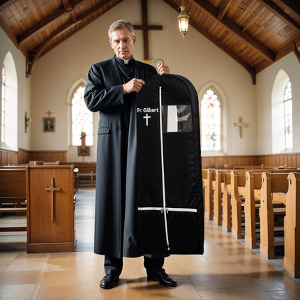 personalized garment bag for hanging clothes embroidered name garment holder with 2 mesh pockets for priest and nun robes ideal for clergy outfits uniform cover bag with carry handle black