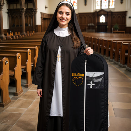 personalized garment bag for hanging clothes embroidered name garment holder with 2 mesh pockets for priest and nun robes ideal for clergy outfits uniform cover bag with carry handle black