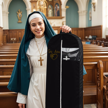 personalized garment bag for hanging clothes embroidered name garment holder with 2 mesh pockets for priest and nun robes ideal for clergy outfits uniform cover bag with carry handle black