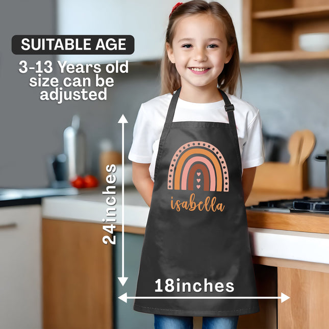 Personalized Kids Black Apron Rainbow