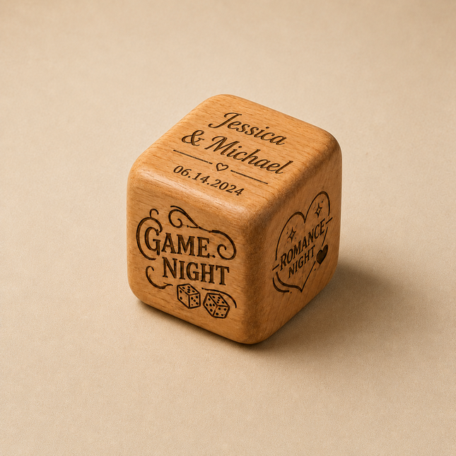 Personalized 3" Date Night Dice Cube with Names, Custom Wooden Date Dice