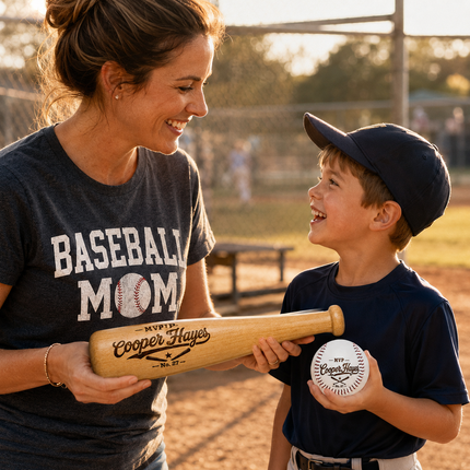 Custom Engraved Baseball Bat and Ball Set with Custom Name - MVP