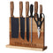 Wooden knife block set with knives and scissors on a white background