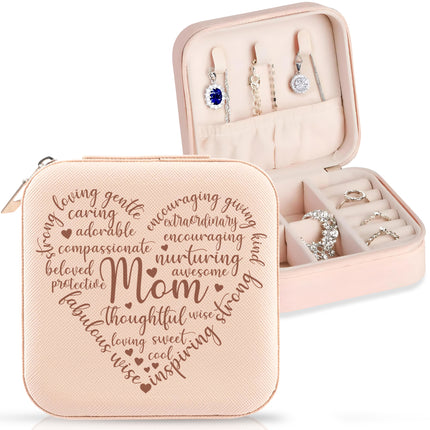 Custom Jewelry Box Leather Organizer for Mom - Pink