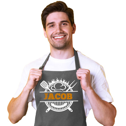 Custom Men's BBQ Grill Apron with Custom Name - Personalized Cooking Apron