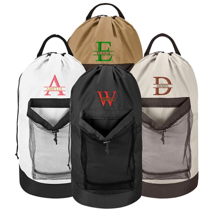 Split Monogram Embroidered Gray Laundry Bag