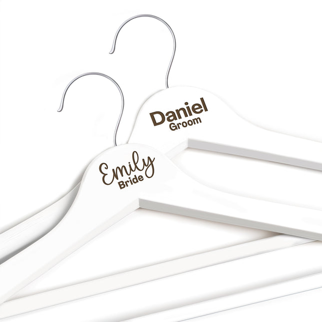 Personalized Bride Hanger, Engraved Groom Hanger with Custom Name - 2 Pack
