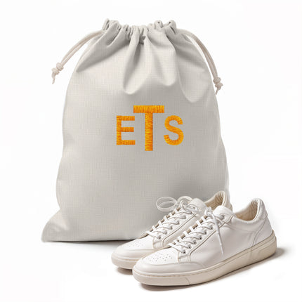 Embroidered Shoe pouch Portable Drawstrings -White