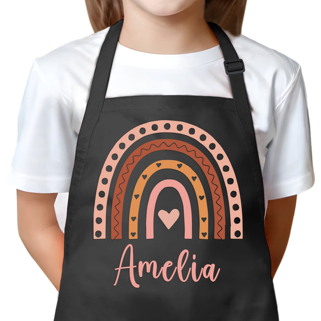 Personalized Kids Black Apron Rainbow