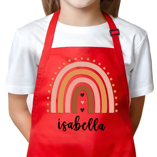 Personalized Kids Red Apron Rainbow