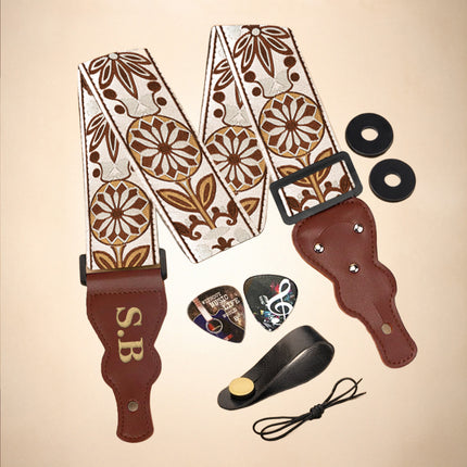 Custom Woven Vintage Design Guitar Strap W/FREE BONUS- 2 Picks + Strap Locks + Strap Button