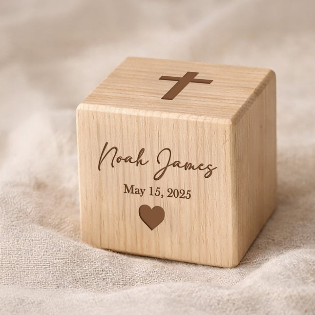 Personalized Baptism Wood Block – Baby Keepsake Gift