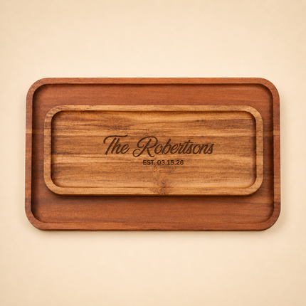 Personalized Acacia Wood Serving Tray Set of 2 with Engraved Name