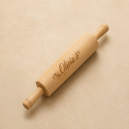 Custom Engraved Rolling Pin – Personalized 6-Inch Wooden Dough Roller
