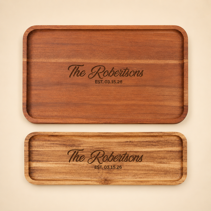 Personalized Acacia Wood Serving Tray Set of 2 with Engraved Name