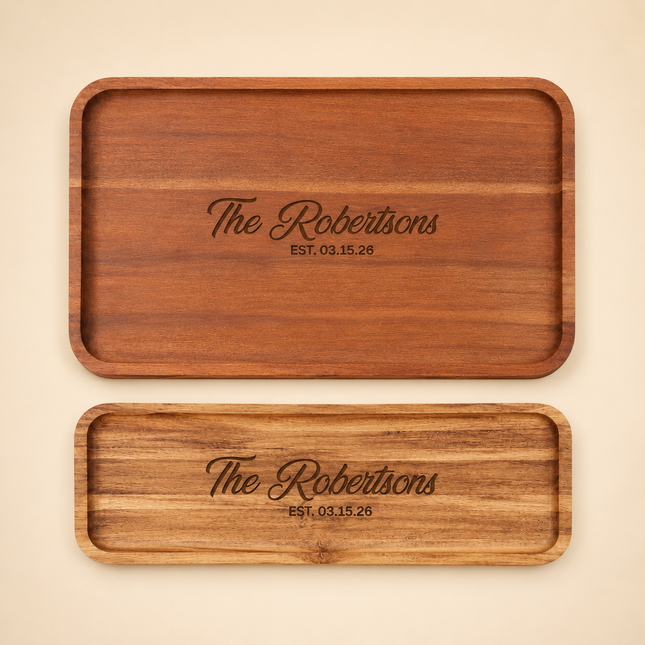 Personalized Acacia Wood Serving Tray Set of 2 with Engraved Name