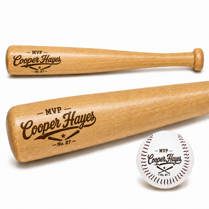 Custom Engraved Baseball Bat and Ball Set with Custom Name - MVP
