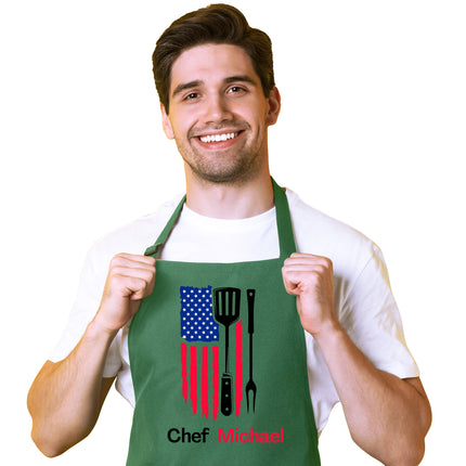 Personalized USA Flag Kitchen Design Chef Apron
