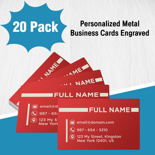 Personalized Metal Business Cards Engraved- 20 Pack, Black