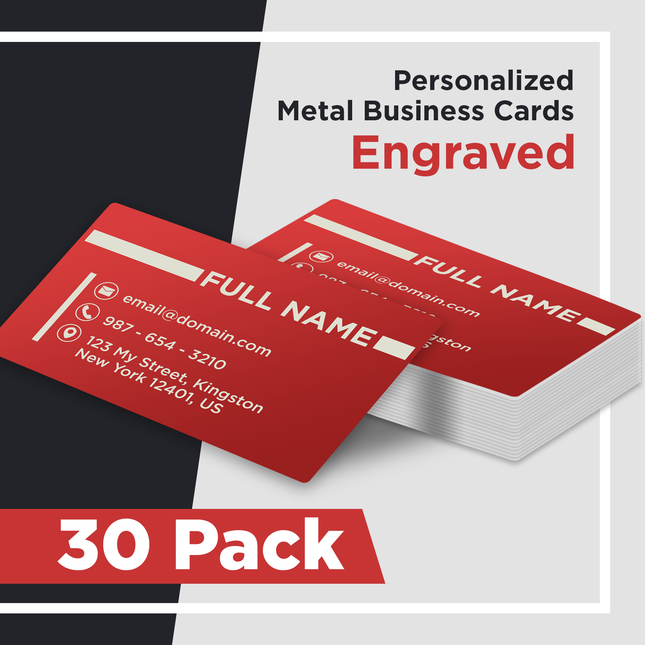 Personalized Metal Business Cards Engraved - 30 Pack, Red