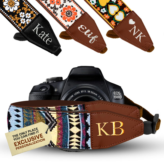Personalized Embroidered Multi Color Flower Camera Strap - Camera Strap for SLR/ DSLR