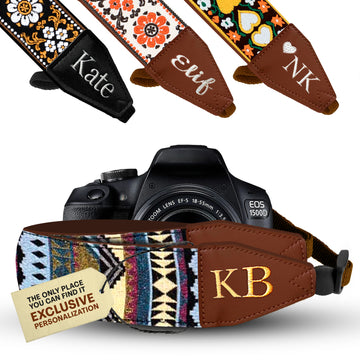 Personalized Embroidered Multi Color Flower Camera Strap - Camera Strap for SLR/ DSLR