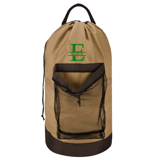 Split Monogram Embroidered Brown Laundry Bag
