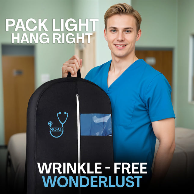 personalized garment bag for hanging clothes travel for nurse custom black uniform bags for closet storage with 2 mesh pockets for men women