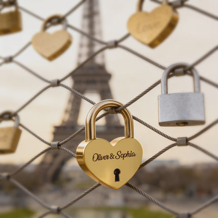 Gold Heart Shape Padlock with Custom Engraving