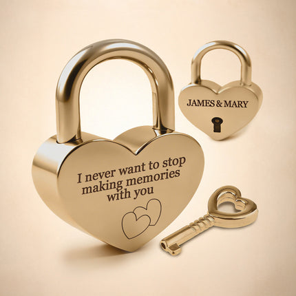 Gold Heart Shape Padlock with Custom Engraving